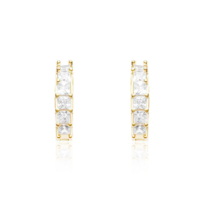 Brinco Argola Carré 6 Pedras (Banho Ouro 24k)