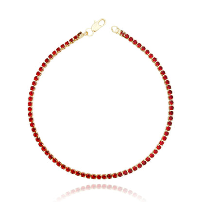 Pulseira Riviera Zircônia Vermelha 1,8mm (Fecho Garra) (Banho Ouro 24k)