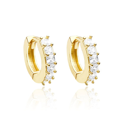 Brinco Argola Carré 6 Pedras (Banho Ouro 24k)