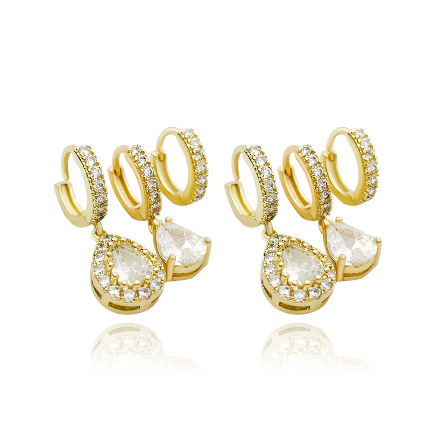 Trio de Brinco Boreal com Pedras de Zircônia (Banho Ouro 24K)