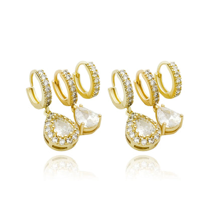 Trio de Brinco Boreal com Pedras de Zircônia (Banho Ouro 24K)