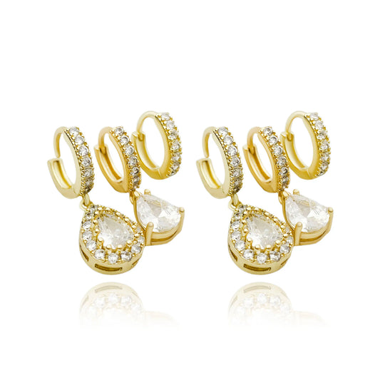 Trio de Brinco Boreal com Pedras de Zircônia (Banho Ouro 24K)